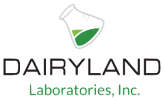 Logo of Dairyland Laboratories, Inc., featuring a stylized flask with a green field.