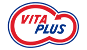 Vita Plus logo in red and blue, featuring interlocking shapes resembling a cloud or infinity symbol.