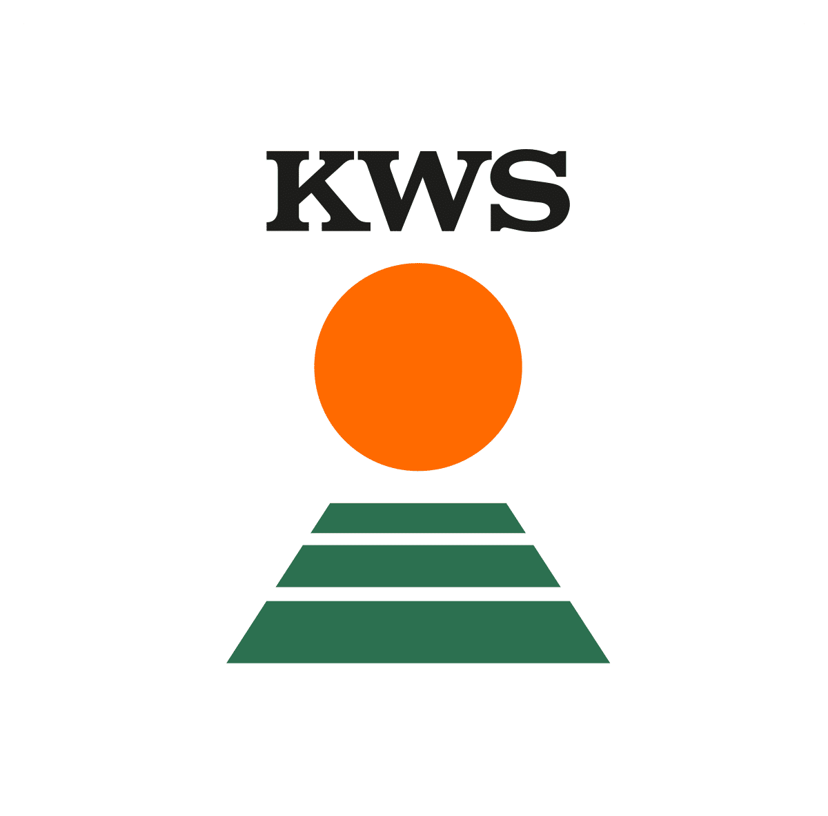 Logo with "KWS" text above an orange circle and green stepped lines on a white background.